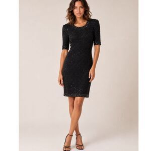 VTG 90s Mark & John by Gopal Black Silk Beaded Dress Women Sz M Glamour Minimal